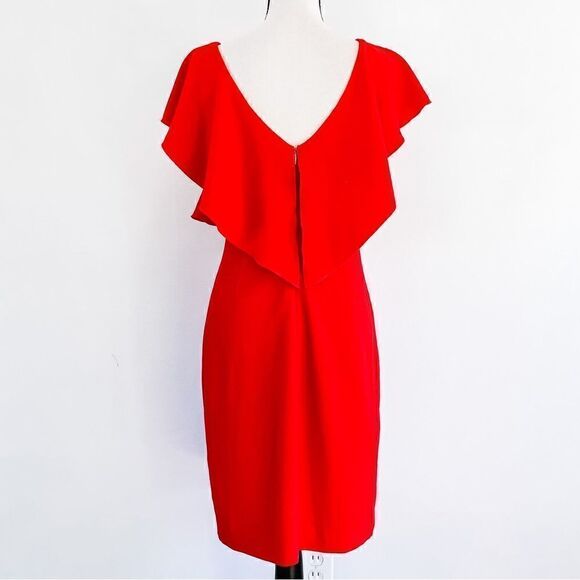 Trina Turk Vneck Ruffle Crossover Bright Red Cameron Dress Sz 0 - Picture 5 of 11